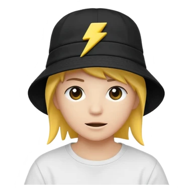 A streetwear-style bucket hat with a small lightning bolt on the side, minimalistic design sticker