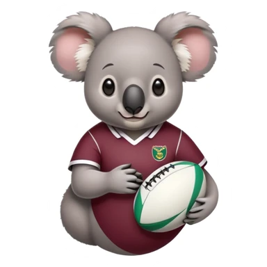 Koala holding a rugby ball wearing maroon shirt  sticker