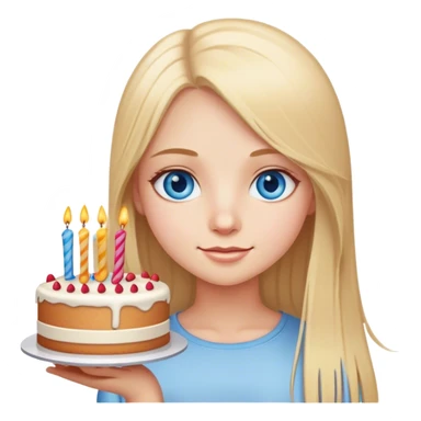 Straight long blonde hair blue eyes girl hold birthday cake sticker
