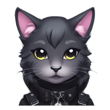 Gorgeous gothic dark techwear anime style anthro cat with blushing face aesthetic and pretty edgy black with collar and harness trending style sticker