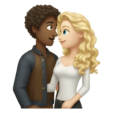 “A fair-skinned girl with blonde hair kissing a tall fair-skinned guy with dark curly hair.” sticker
