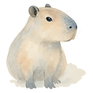 capybara looking to the side, realistic style, gentle watercolor wash, cute expression sticker