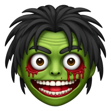 Un emojin de zumbi com cabelo comprido preto e franja sticker