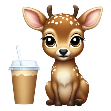 Baby deer drinking iced coffee sticker