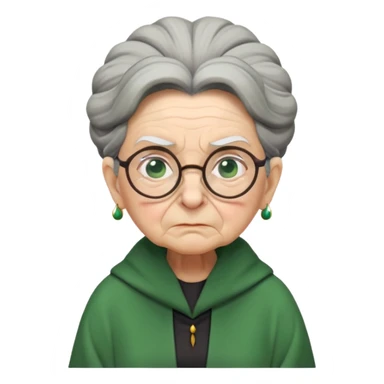 Stern elderly witch professor with glasses, tight bun, green robes, frowning with disapproval sticker
