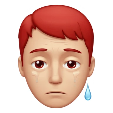 Man with a reddened, sad face, a tear flowing from his eye down his cheek sticker