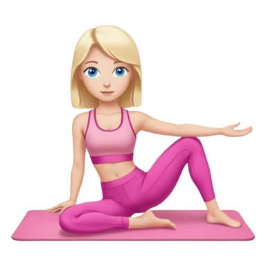 a nlode girl with blue eyes wearing a pink workout set, doing pilates sticker