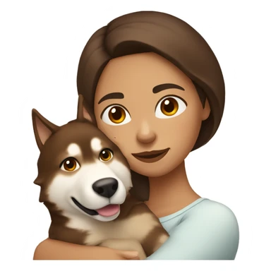 Woman with Brown hair cuddling with Brown Husky  sticker
