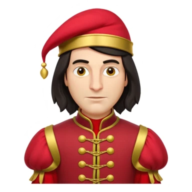 lord farquad avec un chapeau rouge plat sur le dessus, il a un vetement rouge avec des manches bouffantes rouge et dorée sticker