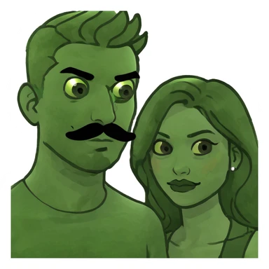 Blonde guy with mustache and Latina brunette sticker