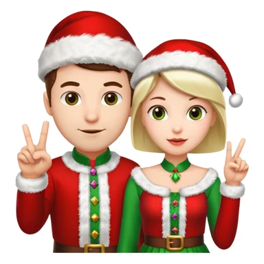 Adult couple wearing Xmas outfit pointing at you sticker