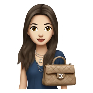 Realistic brown hair blue eyes Chanel Asian Girl with Birkin bag and Chanel necklace sticker