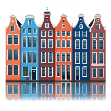 Cinematic Realistic Amsterdam Canal Houses Landmark Emoji, featuring narrow, gabled facades in vibrant colors reflecting on the calm canal waters. sticker