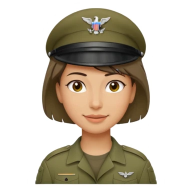 Apple-style emoji: female soldier, bust, no cap/helmet, friendly smile sticker