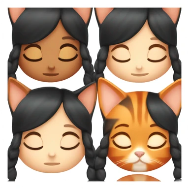 white girl black hair sleeping with orange tabby cat sticker