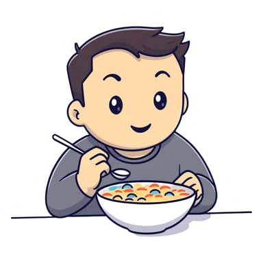 Elon Musk eating a bowl of cereal, tech entrepreneur with short dark hair enjoying breakfast sticker