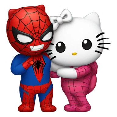 hello kitty and spiderman hugging sticker
