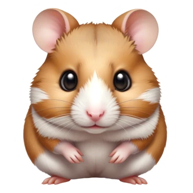 Cinematic Noble Brown and White Banded Hamster Portrait Emoji, Poised and regal, with a tiny, compact build and a uniquely patterned fur of warm brown and crisp white bands, deep-set soulful dark eyes, Simplified yet sharp and sophisticated features, highly detailed, glowing with a soft, dignified glow, high shine, intelligent and charming, stylized with an air of distinctive elegance, focused and attentive, soft glowing outline, capturing the essence of a watchful and confident rodent, so majestic it feels as though it could scurry out of the screen with effortless authority! sticker