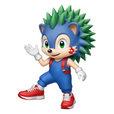 Blue anthropomorphic hedgehog, spiky hair, large green eyes, confident smile.Wearing red sneakers with white straps and white gloves. sticker