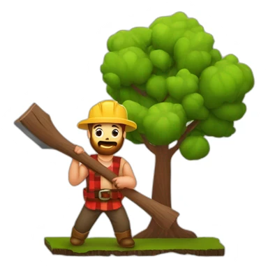 Lumber jack with a baby tree in one hand, and 2x4 lumber board held in the other hand sticker
