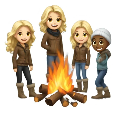 snowy campfire with friends blonde  sticker