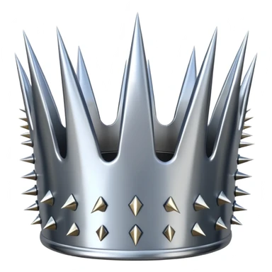 A spiked crown emoji made of silver chrome, sharp yet rounded metallic spikes, glossy reflections, aggressive luxury swag aesthetic, iOS emoji style, centered, clean white background sticker