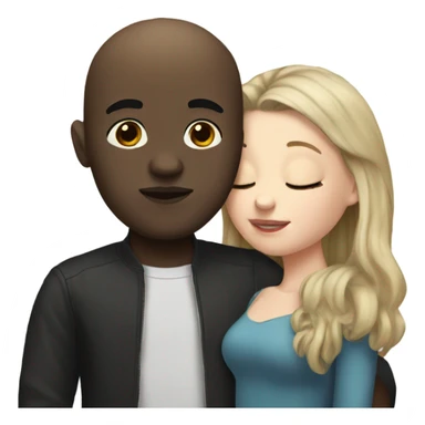 White girl dark hair kissing bald half black man sticker