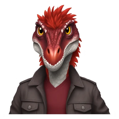 Cool edgy sexy handsome Maroon-colored velociraptor with bright-red messy mane full body sticker