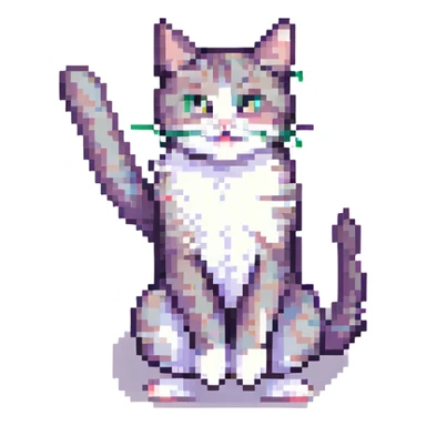 pixel art style cat in playful pose with simple background sticker