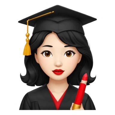 Graduate asian black hair with wavy hair long  with red stash  sticker