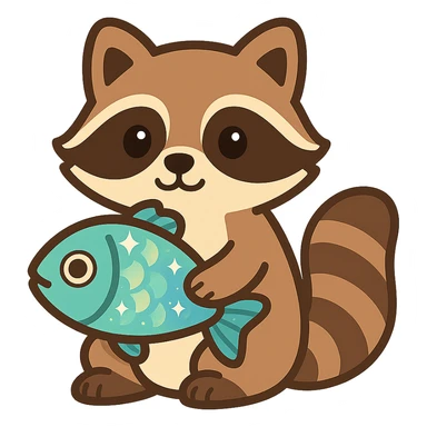 flat toon style cute raccoon with fish eyes and shimmering scales sticker