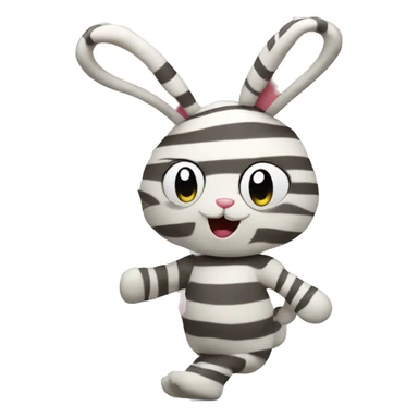 A plush bunny is dancing a stripey sticker
