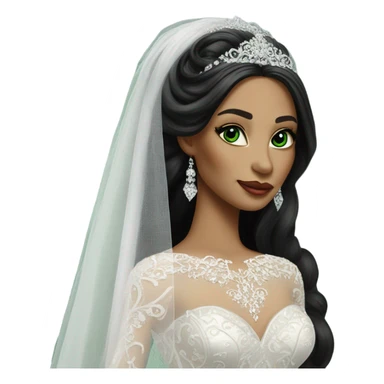 Hyper Realistic ornate ballgown long sleeve Wedding dress with diamanté on Russian bride with green eyes and long black hair with veil sticker