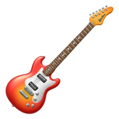 A 3D Apple-style emoji showing the word "ROCK" in bold metallic letters, with a small electric guitar leaning on the text, vibrant glowing effect, playful and energetic cartoon style, symbolizing rock music. sticker