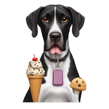 Black and white Great Dane eating an ice cream cone with a German short haired pointer  sticker