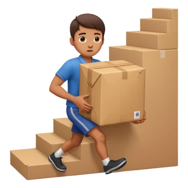 person struggling to carry a big package up steps, no text sticker