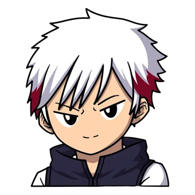Shoto Todoroki face portrait, half red half white hair, different colored eyes, facial burn scar, neutral expression sticker