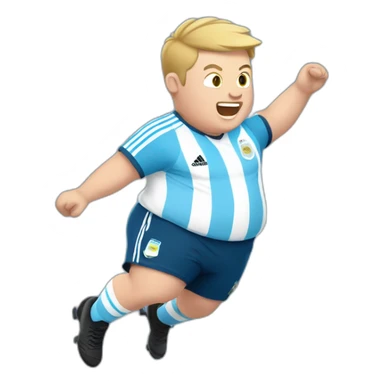 Short hair, obese white man jumping. argentina team uniform.  sticker