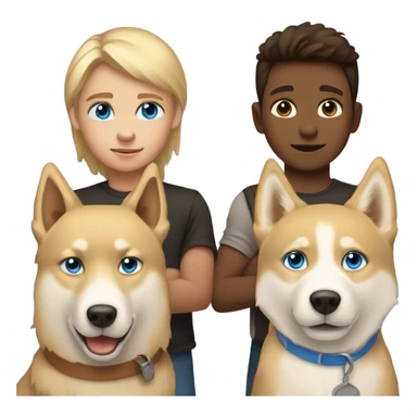 Brown boy, blond boy and a golden Husky with blue eyes sticker