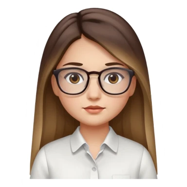 Chica de piel blanca con cabello liso largo con balayage, ojos cafe obcuro con lentes cuadrados, gordita, camisa e vestir blanca sticker