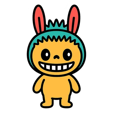 Labubu doll icon, playful, rounded lines, minimal details sticker