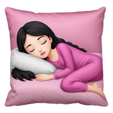 Sleeping on the pillow in bed, beauty hot and pretty Pale girl with medium high black hair wearing sexy pink sleepwears sticker
