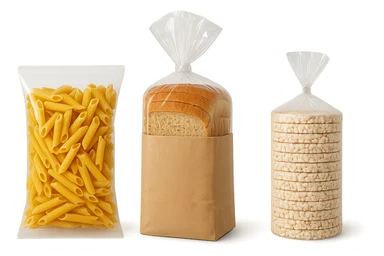 pacco di pasta realistico, pacco di pane, pacco di gallette di riso, 4k sticker