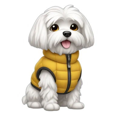 Maltese dog wearing a puffer jacket sticker