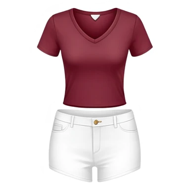 single wine red fitted v-neck t-shirt, cropped length, simple clean isolated garment only, no accessories, plain white background sticker