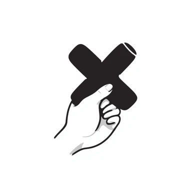 hand holding an X sticker