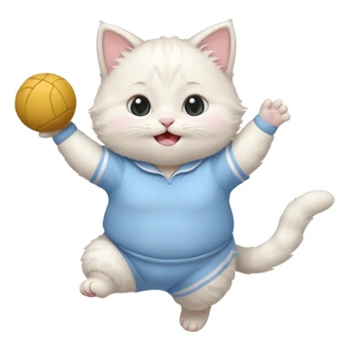 A chubby white kitten in pastel uniform jumping in cheer pose. sticker