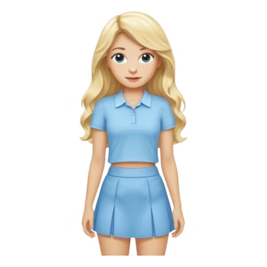 blonde woman with long wavy hair in baby blue mini skirt and matching shirt sticker