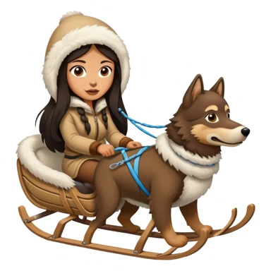 Girl w long hair Eskimo on dogsled sticker