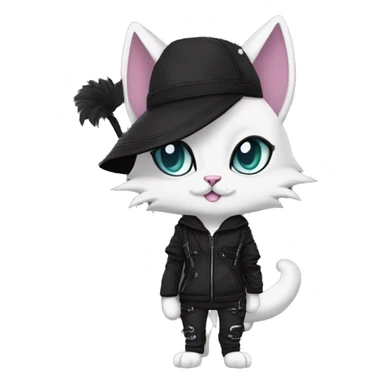 Edgy Beautiful Cool Anthro dark cat-fursona-Fakemon punk techwear fiddler hat sticker